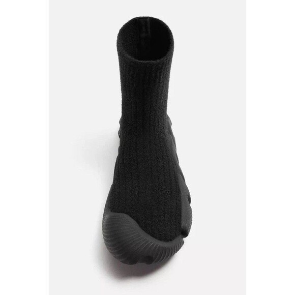 ZARA Men Sock Knit Fabric High-Top Sneakers Black Size US 9 EUR 42 - Picture 4 of 15